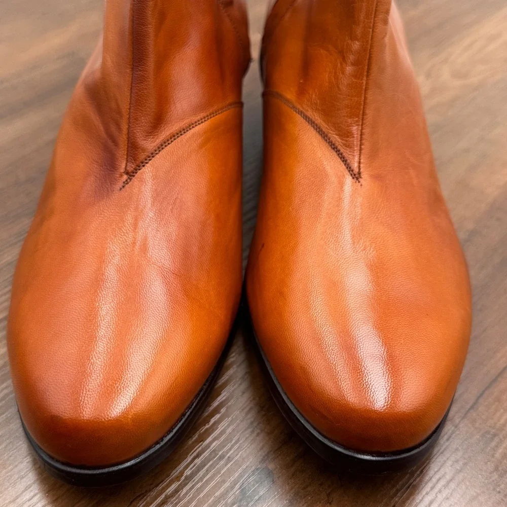 NOS Vintage 70s Florsheim Duke Leather Boots 11 D Gold Tan Side Zip Beatle NIB⁠